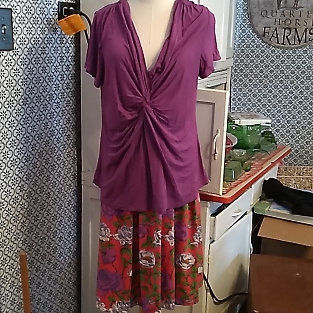 Lularoe 2XL skirt and Nicole Miller XL purple shirt
